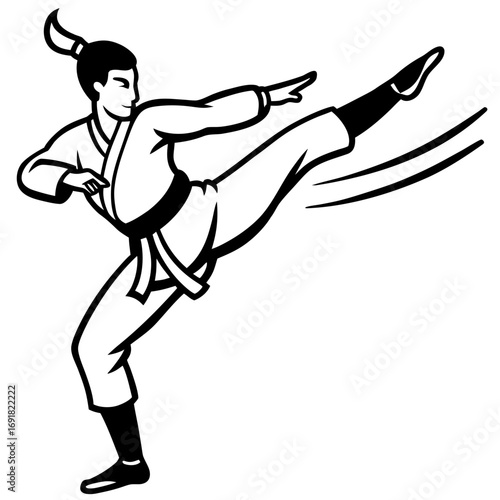  Martial Artist Mascot, a Kicking Ninja or Karate Fighter Vector Logo