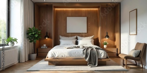 Cozy and stylish wall bed in a small modern bedroom, perfect for maximizing space  The bed folds neatly away during the day, revealing a functional living area , stylish bedroom, apartment design