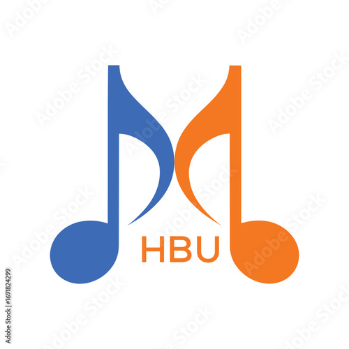 HBU Music Company logo. HBU Company logo design for Musical Note and business. HBU Entertainment Branding best icon.
