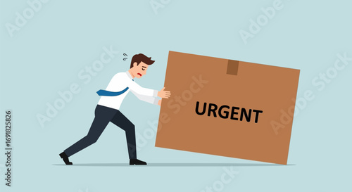 Stressed Businessman Pushing Urgent Box, Business Concept