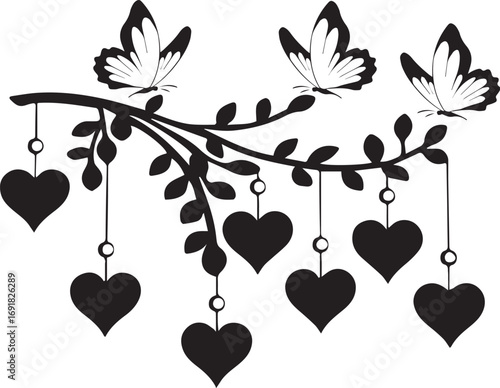 butterfly with hearts hanging vector design