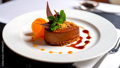 Elegant chocolate dessert on a plate