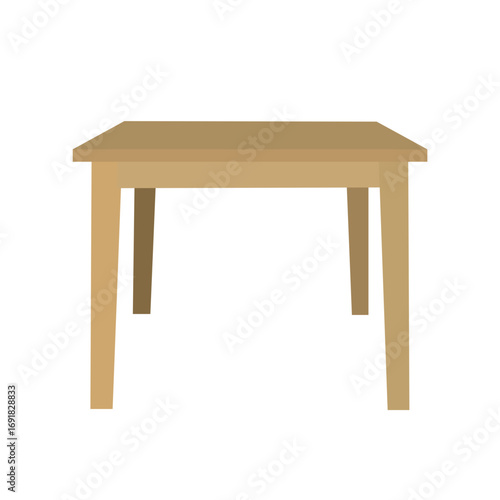 A simple, cartoon-style illustration of a light brownish-tan wooden dining table.