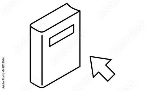 Online learning book with arrow isometric simple line icon, black and white