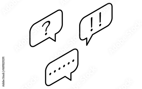Online learning multiple speech bubbles conversation isometric simple line icon, black and white