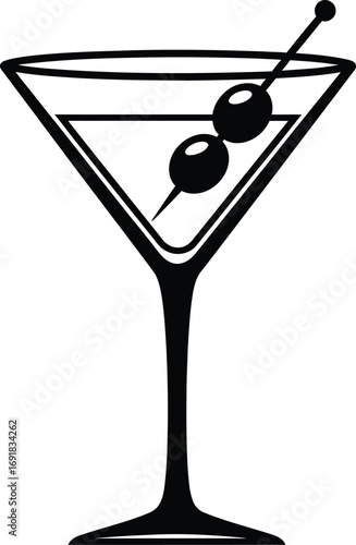 Martini glass with olives elegant cocktail glass with a drink and olive garnish, perfect for bar and restaurant menus