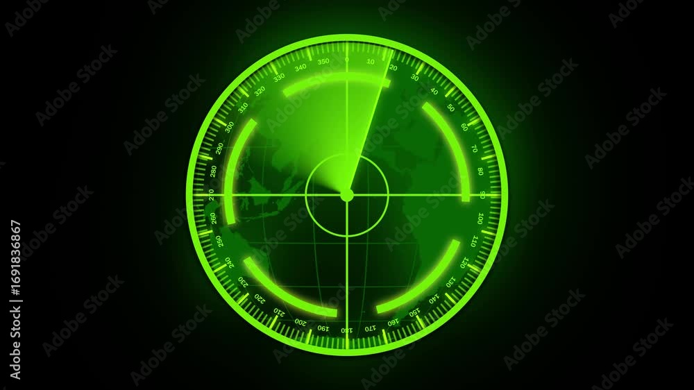 Green screen radar animation global surveillance system world map ...