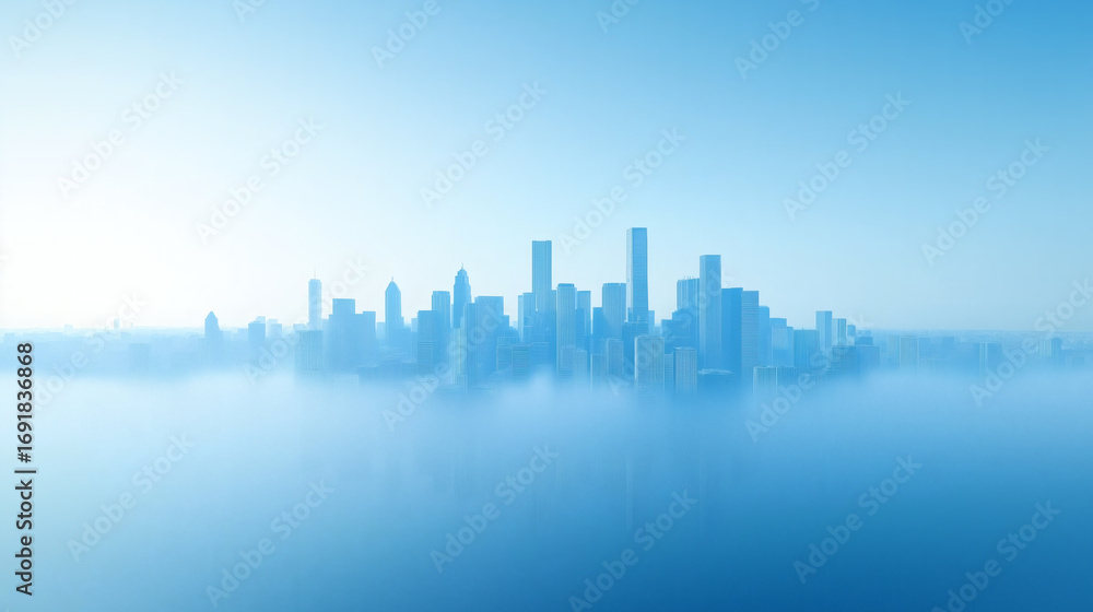 Fototapeta premium Cityscape shrouded in blue mist
