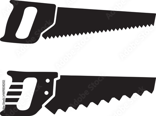 Hand saw tools icons set silhouette vector illustration