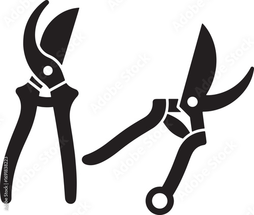 Pruning shears secateurs icon set silhouette vector