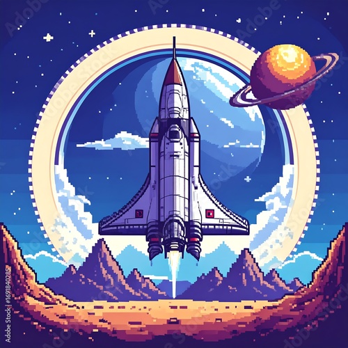 Spacecraft Launch Pixel Art
