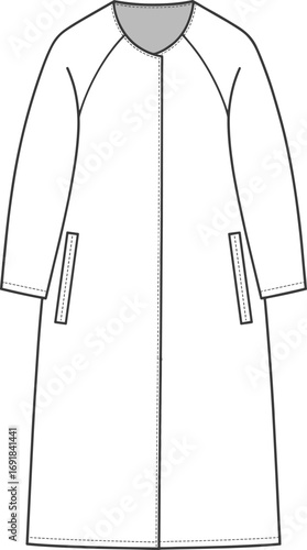 Fashion illustration of a white long-sleeved coat with aV-neck and front pockets jacket outerwear