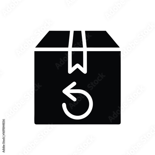 Black Box with Arrow on White Background Symbolizing Product Return