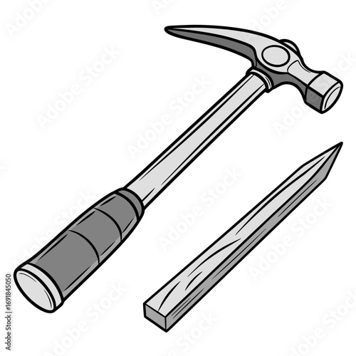 Metal Claw Hammer And Wooden Chisel On White Background tool steel