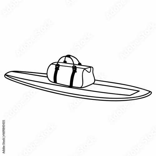 Stand Up Paddleboard with Duffel Bag Line Art Keywords: stand up paddleboard, sup, duffel bag