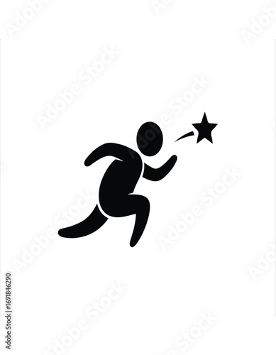 Silhouette icon of a person running to catch a star.