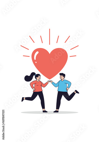 A joyful couple celebrating their shared love and happiness with a glowing heart symbol above them