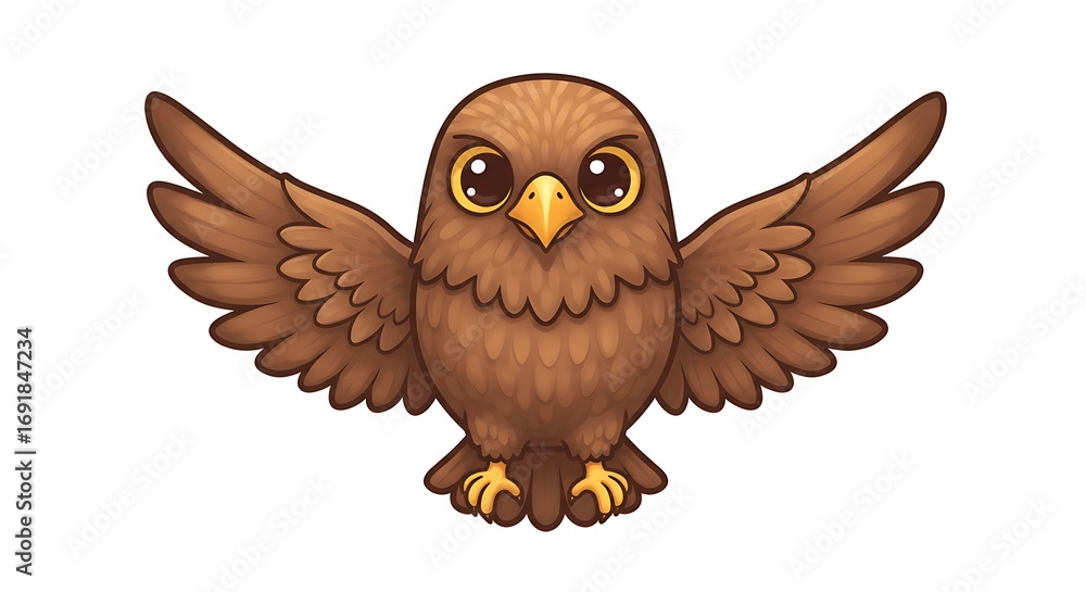 Obraz premium Cartoon Bird with Open Wings Isolated on White Background
