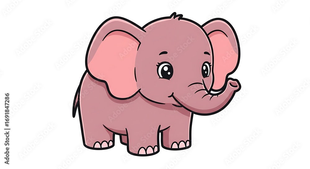 Naklejka premium Cute Cartoon Elephant Illustration on White Background