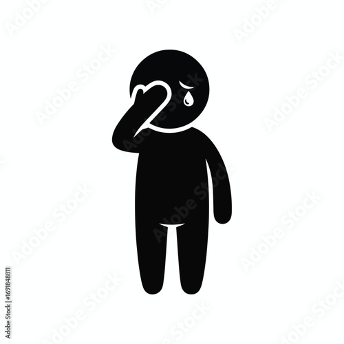 Simple black glyph icon of a person crying and wiping away tears.