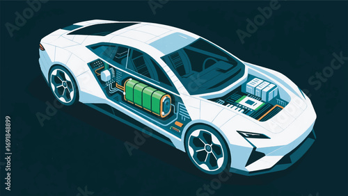 futuristic car illustration with battery vector design template