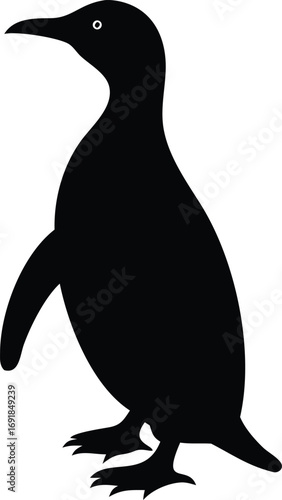 Silhouette of a standing penguin with one flipping wing outward for balance on silhouette