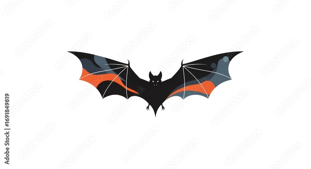 Fototapeta premium Spooky Halloween bat silhouette with orange and grey wing details for holiday designs and party decorations