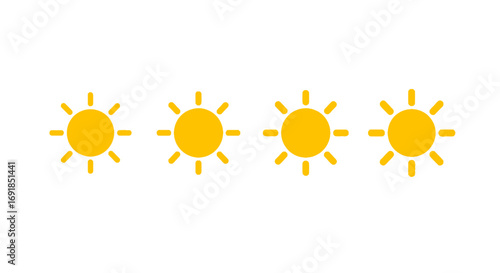 Four sun icons showing different sizes and radiating light rays for weather and nature concepts vector
