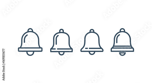Four simple line art bells alert notification icon set vector