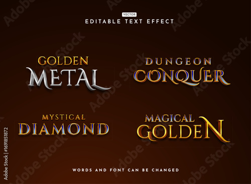 Set of Fantasy Golden Luxury Editable Game Logo Text Effects — Gold, Diamond, and Silver Metal Gothic Elegant Font Styles for RPG and Premium Design