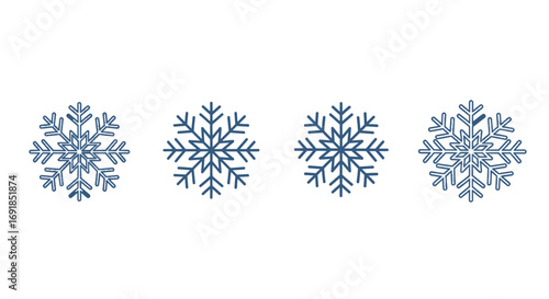 Four delicate blue and purple snowflakes detailed winter holiday graphics for design vector