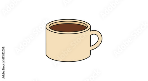 Simple beige mug filled with dark hot coffee beverage isolated on white vector