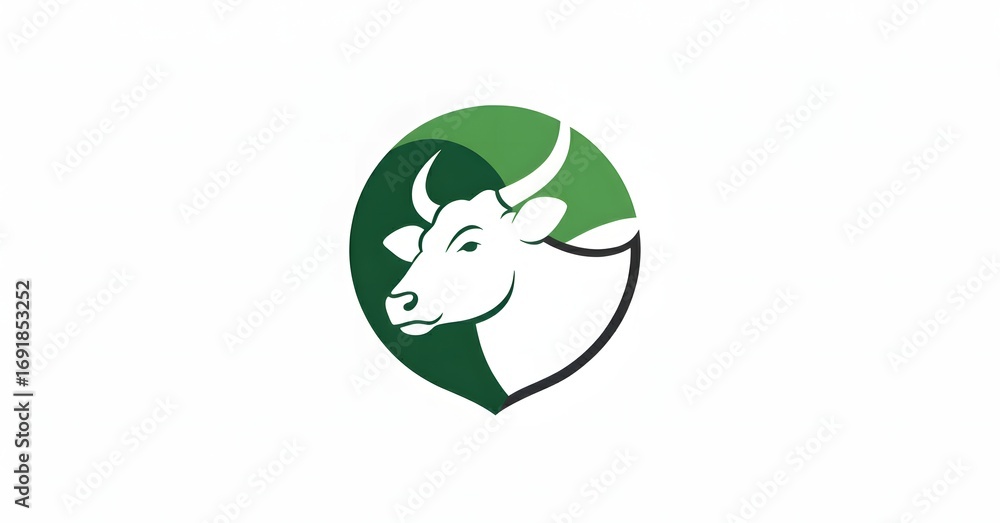 Obraz premium Stylized Cow Head Logo Illustration in a Green Circle on a White Background