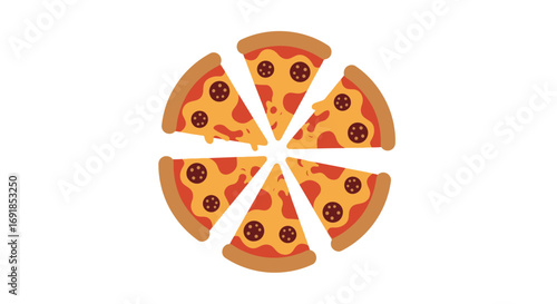 Delicious whole pizza cut into six slices ready to serve appetizing meal vector