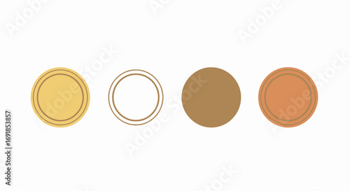 Four circular shapes abstract design elements with color variations and outline style vector