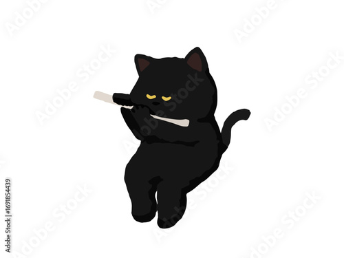 フルートを吹く黒猫