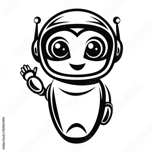Cartoon Robot with Spacesuit, Smiling Character Isolated on White Background