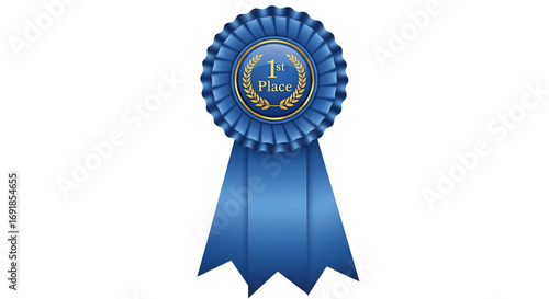 Blue ribbon award for 1st Place isolated PNG with Transparent Background