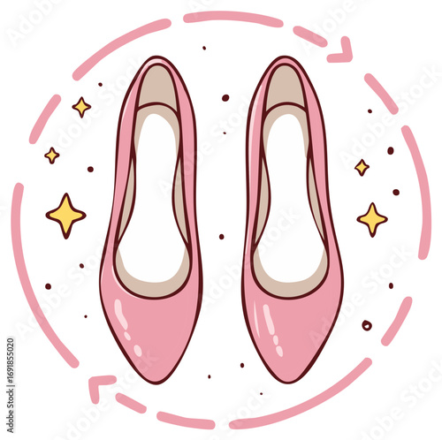 Pink shoes with stars and circular design illustration