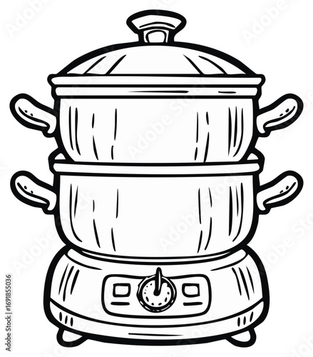 Hand-drawn illustration of a food steamer, perfect for cooking healthy meals.