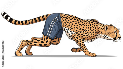 Cartoon Cheetah Illustration in Running Position Wearing Shorts with Sporty Appeal