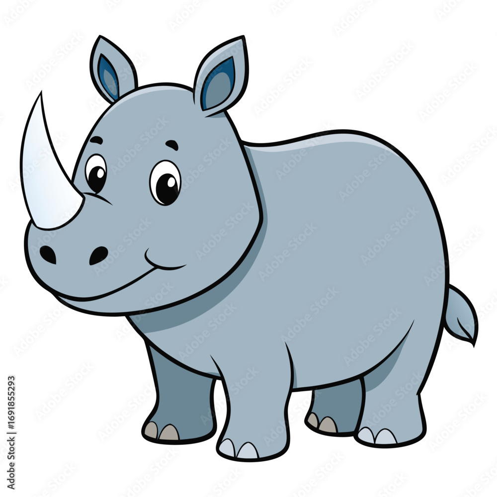 Fototapeta premium Charming Cartoon Rhino with White Background Design
