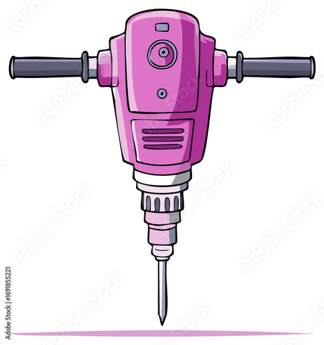 Vibrant pink jackhammer with a sharp pointed bit ready for demolition or construction work
