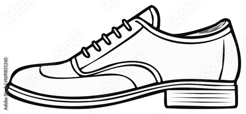 Classic men's oxford dress shoe side view line art vector icon