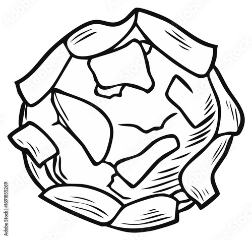 Artichoke outlined illustration of ripe, fresh vegetable with many petals
