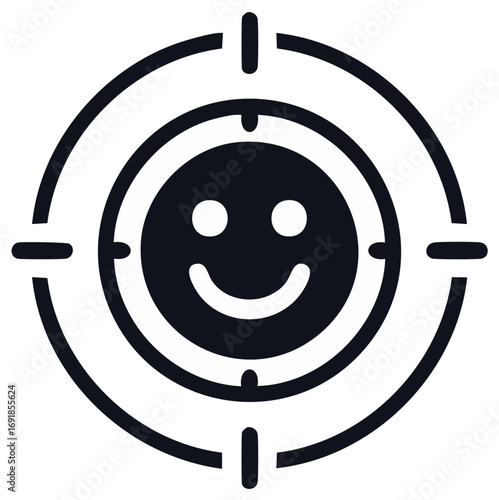 Targeted happiness icon with a smiling face in the crosshairs