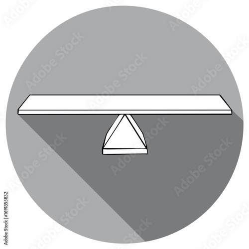 Minimalist flat design balance beam icon with a long shadow representing equilibrium and justice.
