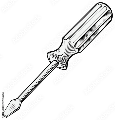 Flathead screwdriver vintage engraved style illustration hand drawn tool mechanic equipment