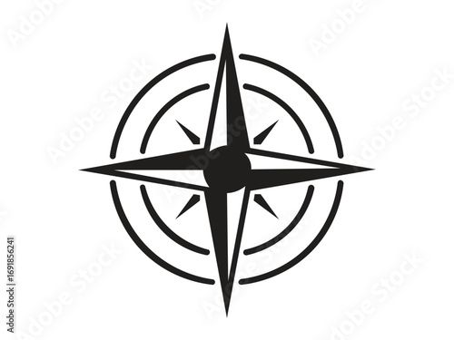simple compass rose symbol black icon. on white background. vector illustration.
