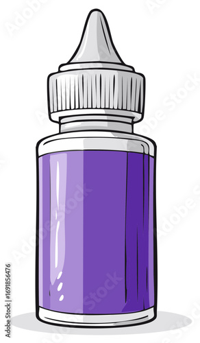Illustration of a plastic container with a pointy dispenser filled with purple liquid, isolated on white